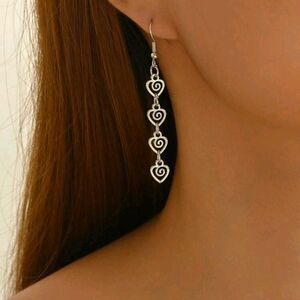 Elegant Silver Heart Dangle Earrings